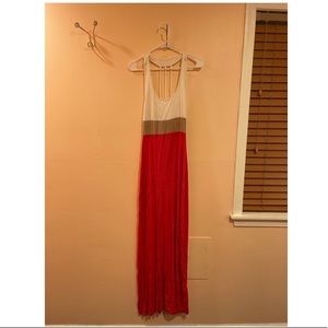 Coral brown and white maxi dress